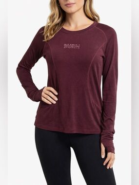 Burn Boot Camp Maroon Long Sleeve Athletic Top Size Small Thumbholes Size Small
